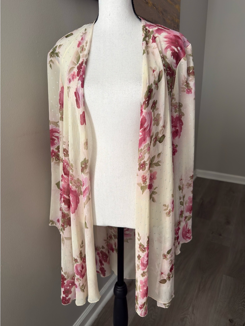 VTG 90s Y2K R&M Richards Sheer Floral Whimsigoth Fairycore Duster Cardigan